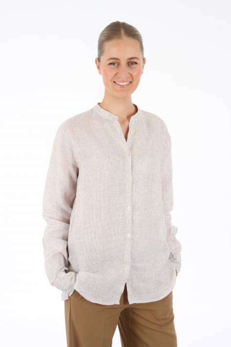 Fil Noir Leinenbluse ADINA stripe - taupe/white