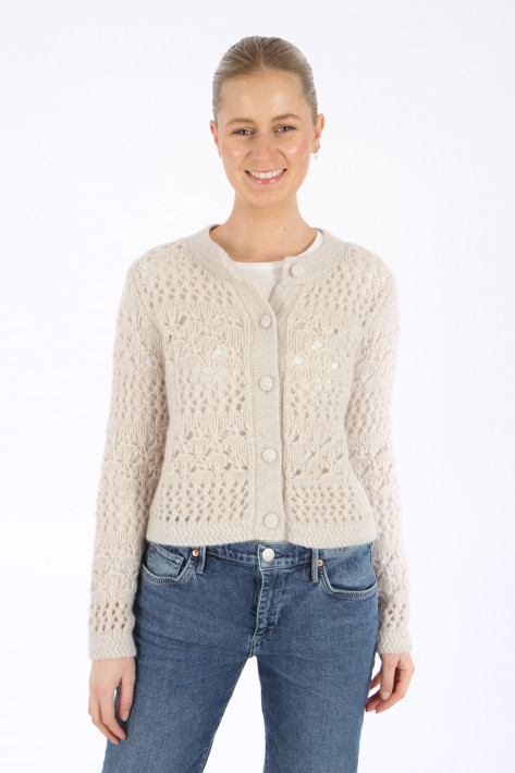 Hemisphere Cashmere-Cardigan Lochmuster Knopf - beige