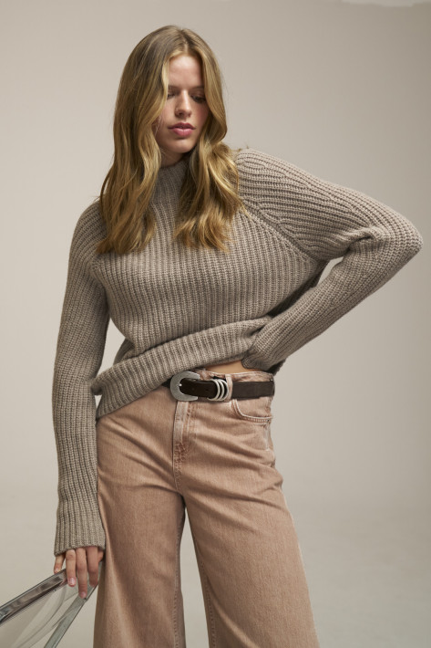 0039 Italy Cashmere Rollkragenpullover Lona - taupe