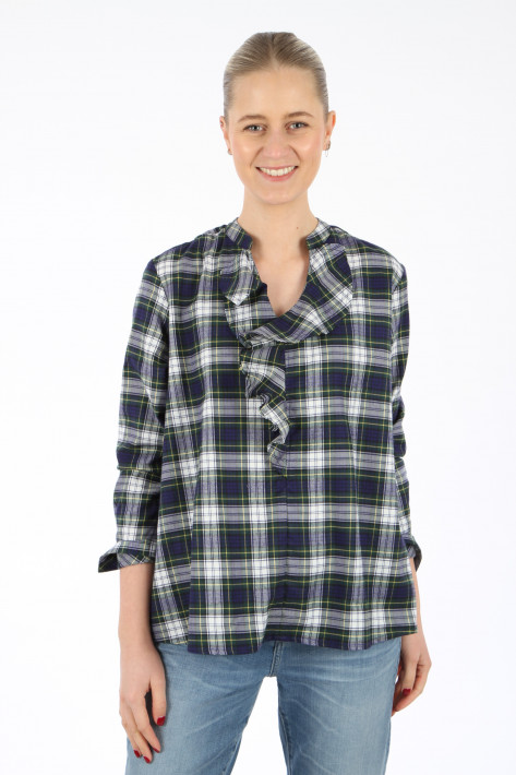 Rossana Diva Karo-Flanellbluse Rüsche - blue/green