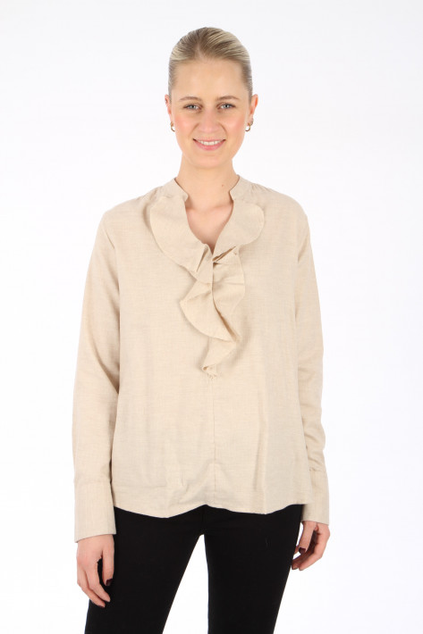 Rossana Diva Flanellbluse Rüsche - beige