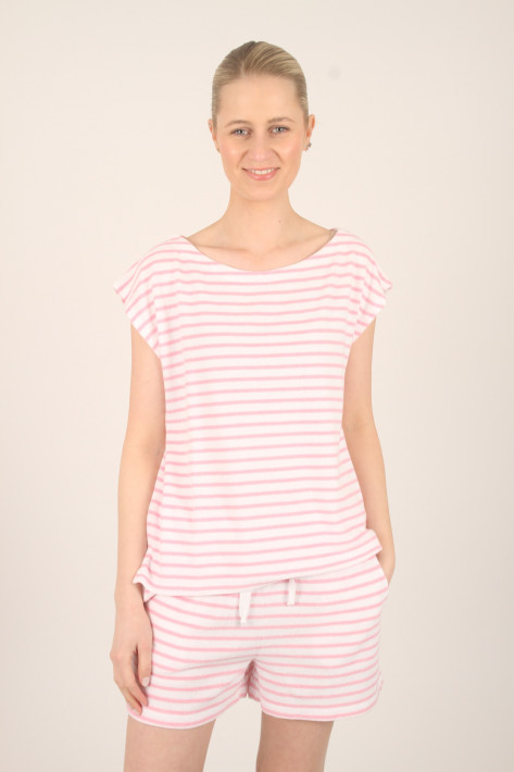 Juvia Frottee-Shirt Kimberly Stripe - tea rose/white