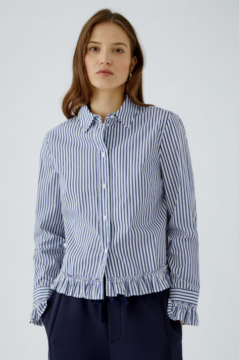 Oui Streifen-Bluse Rüsche - blue/white