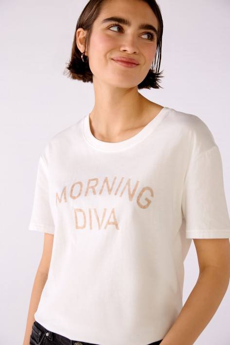 Oui T-Shirt Morning Diva - offwhite/brown