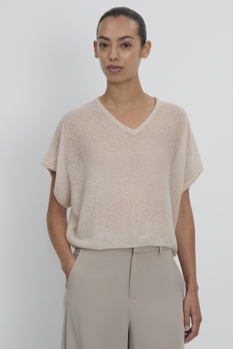 FFC Fashion Cashmere-Seide V-Pulli s/sl - sand