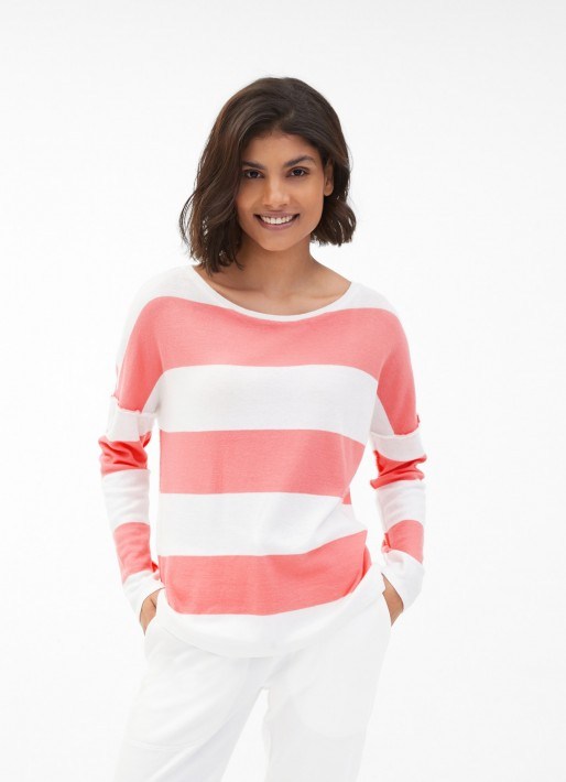 Juvia Cash Mix Oversized Sweater Striped - pink coral/white