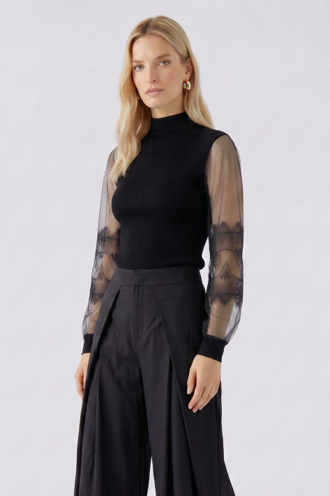 Oui Pullover Spitze - black