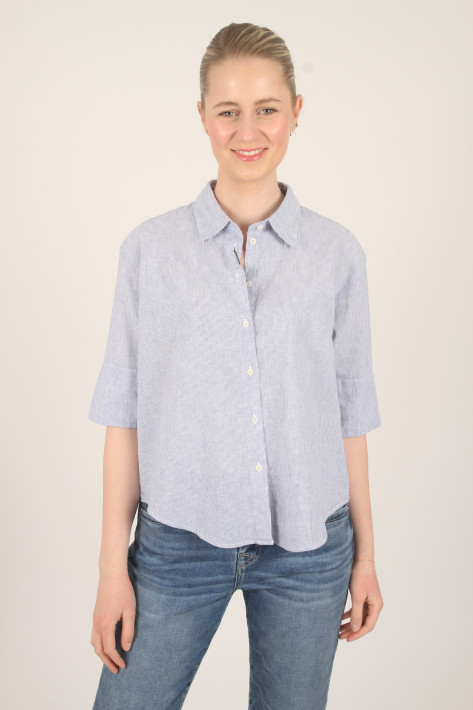 Fil Noir Leinenbluse VERA stripe - blue
