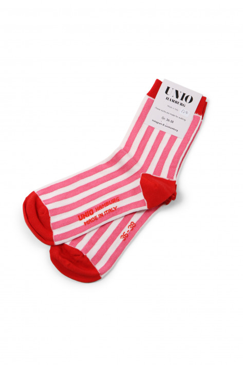 Unio Hamburg Socks Blockstripe - rose/red