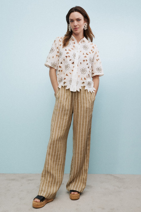 0039 Italy Leinen-Schlupfhose TAMINA - lightbrown/white