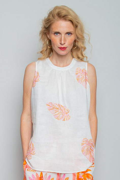 Emily van den Bergh Leinentop Leafs - offwhite