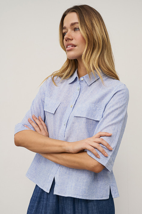 0039 Italy Stripe Leinenbluse Bea - white/light blue