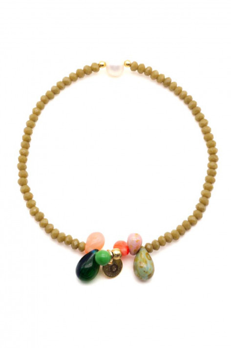 Schmückstück Armband Mala Single 6Drops olive