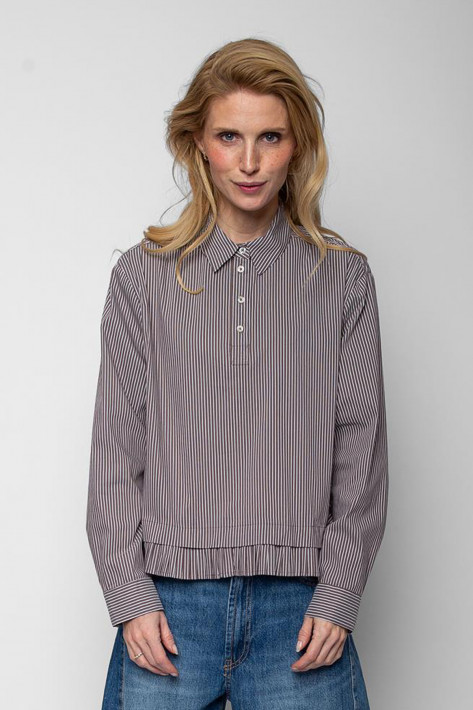 Emily van den Bergh Bluse Plissee-Saum - chocolate stripe