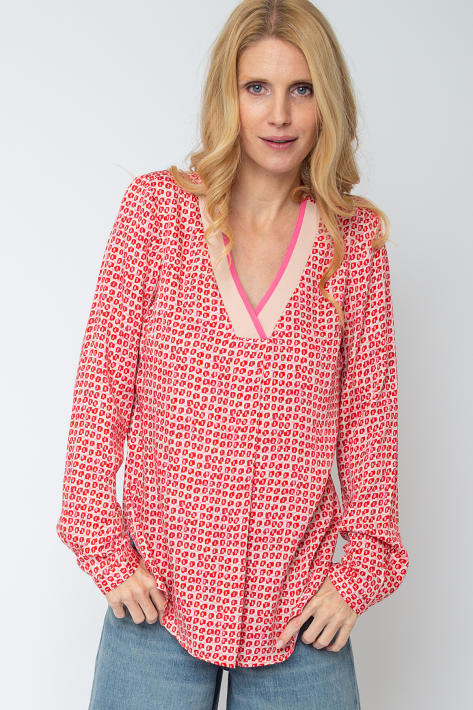 Emily Bluse Geometric Print - sand red