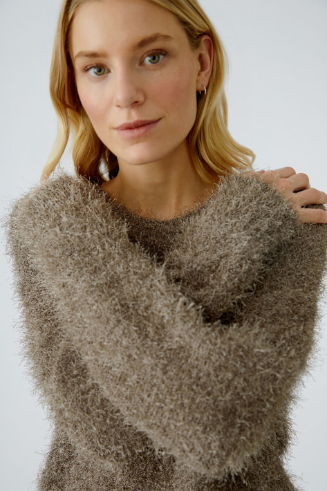 Oui Fransenpullover - smokey taupe