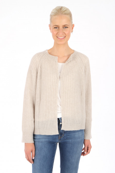 Hemisphere Cardigan open Collar ribbied - chrystal sand