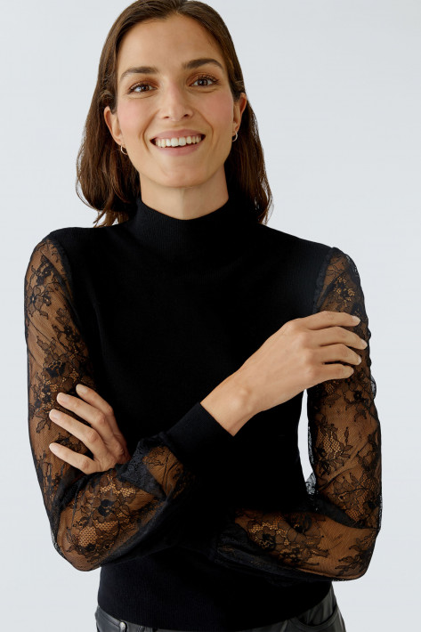 Oui Pullover Spitze - black