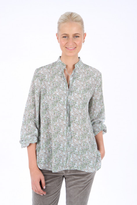 Hemisphere Seidenbluse Leaves Print 1- mistletoe, beige, lightblue