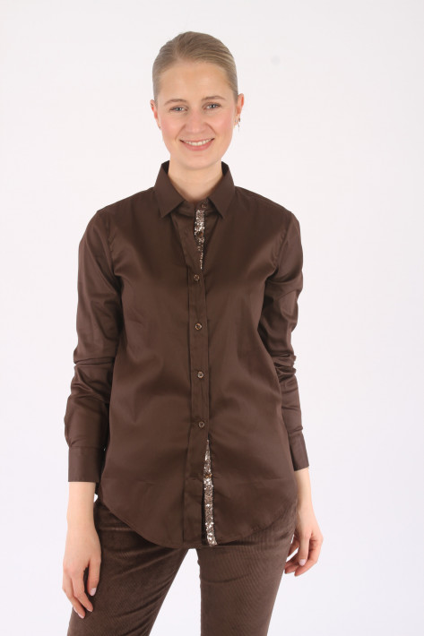 Rossana Diva Bluse Pailletten-Knopfleiste - brown