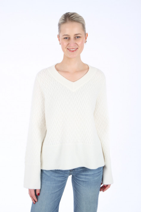 Closed V-Neck-Pullover - ecru