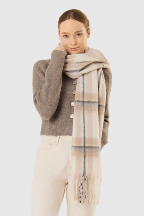 Codello Schal mit Karomuster und Fransen - creme/beige