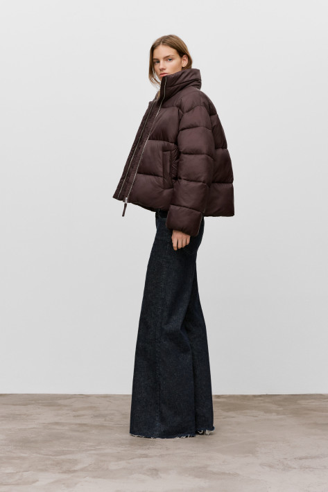 Closed Cropped Puffer Jacket - cinder brown