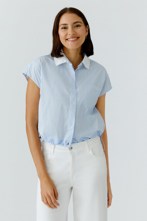 Qui Highlight Patch Bluse - hellblau/weiss