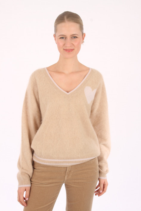 Love Future V-Neck Pullover - sand melang/offwhite