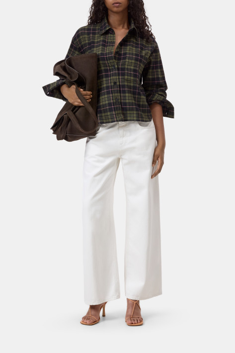 Closed cropped Karo-Flanellbluse - cypress green