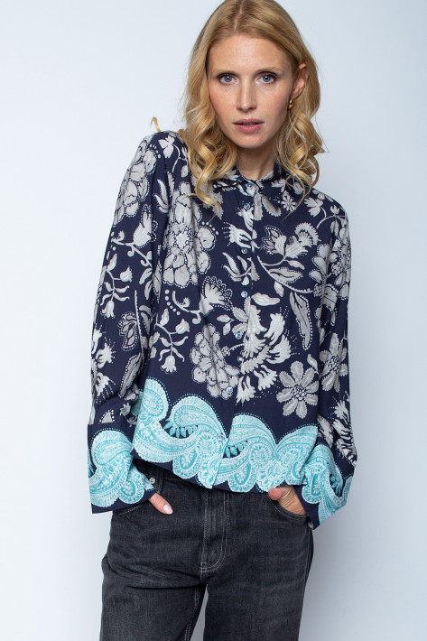 Emily Bluse Flower Print - blue/paisley