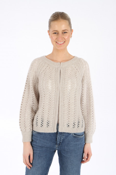 Hemisphere Cashmere-Cardigan Lochmuster - beige mel