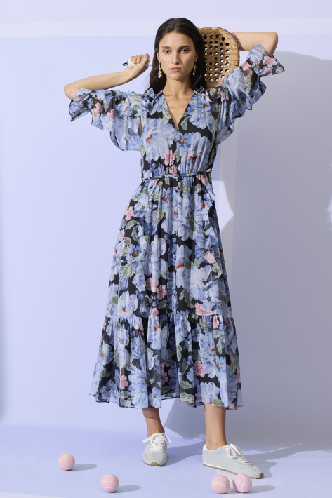 Oui Maxikleid Flower - blue multi