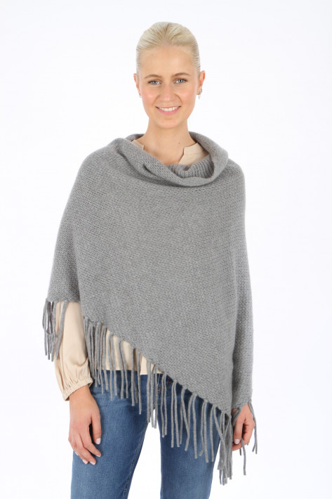 Hemisphere Cashmere-Triangle-Scarf with fringes - middle grey