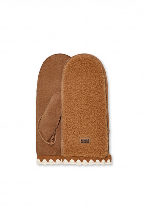 UGG FLUFF SCALOPPED MITTEN - chestnut