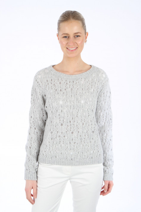 Hemisphere Cashmere-Pulli Lochmuster - grey melange