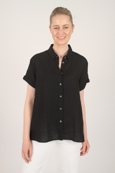 Fil Noir Leinenbluse SELINA - black