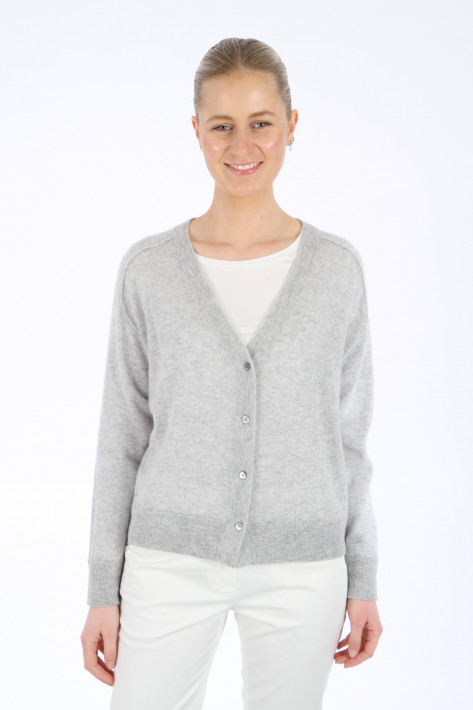 Hemisphere Cashmere-Cardigan V-Neck - grey mel