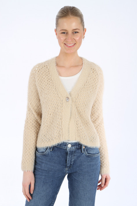 Hemisphere Cardigan V-Neck Federgarn - fluffy camel