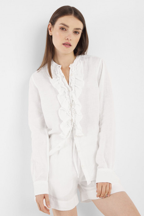 SoSue Leinenbluse Rüsche - white