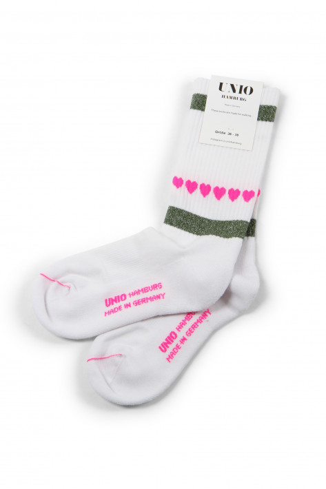 Unio Hamburg Socks New Tennis Heart - white/green glitzi/neon pink