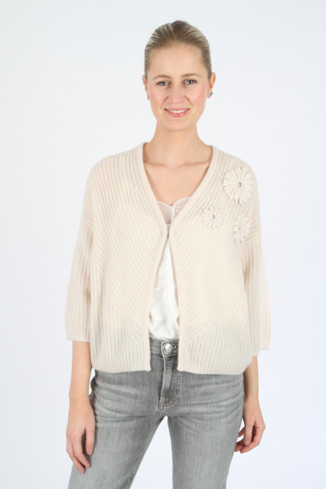 Hemisphere Cardigan Flower - pearled ivory/sand