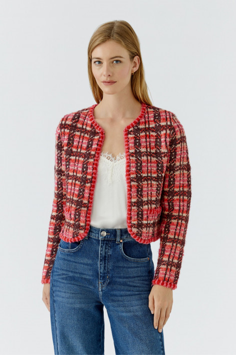 Oui Jacquard-Jäckchen - darkred/pink