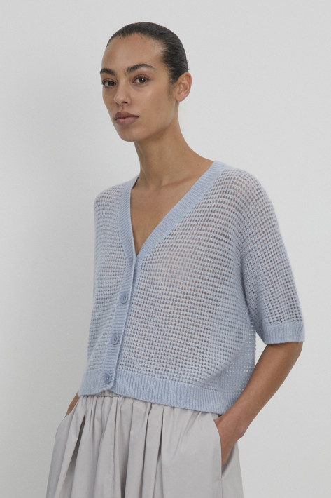 FFC Fashion Cashmere-Seide-Cardigan Waffelstrick - cielo/lightblue