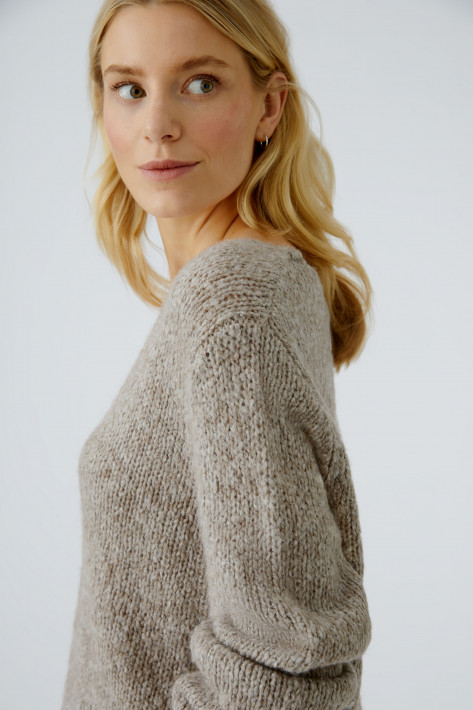 Oui V-Pullover - smokey taupe mel