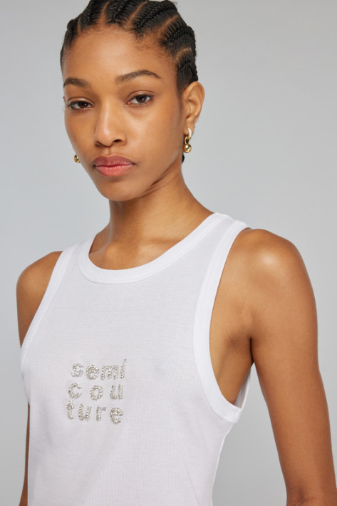 Semicouture Logo-Tanktop Strass - white