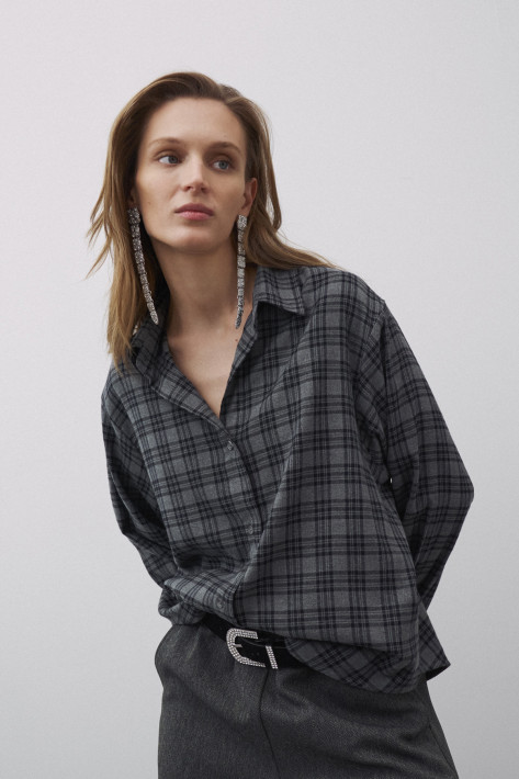 0039 Italy Flanellbluse Elsa - black/grey