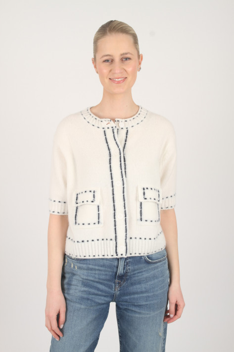 Hemishere Cardigan Short Sleeves - offwhite/navy