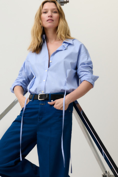 Closed Waisted Strap Blouse - light blue