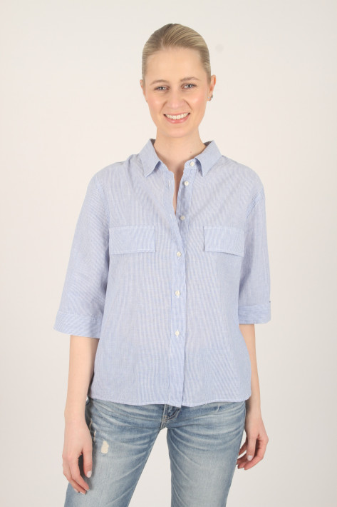 0039 Italy Stripe Leinenbluse Bea - white/light blue